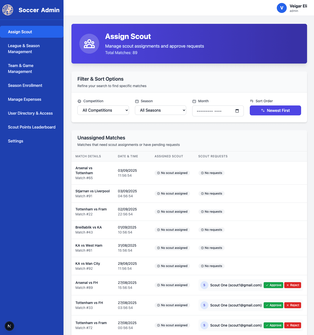 PureSportsData - Assign Scout